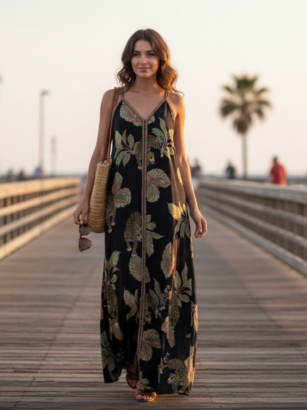 Black Floral V-Neck Maxi Dress